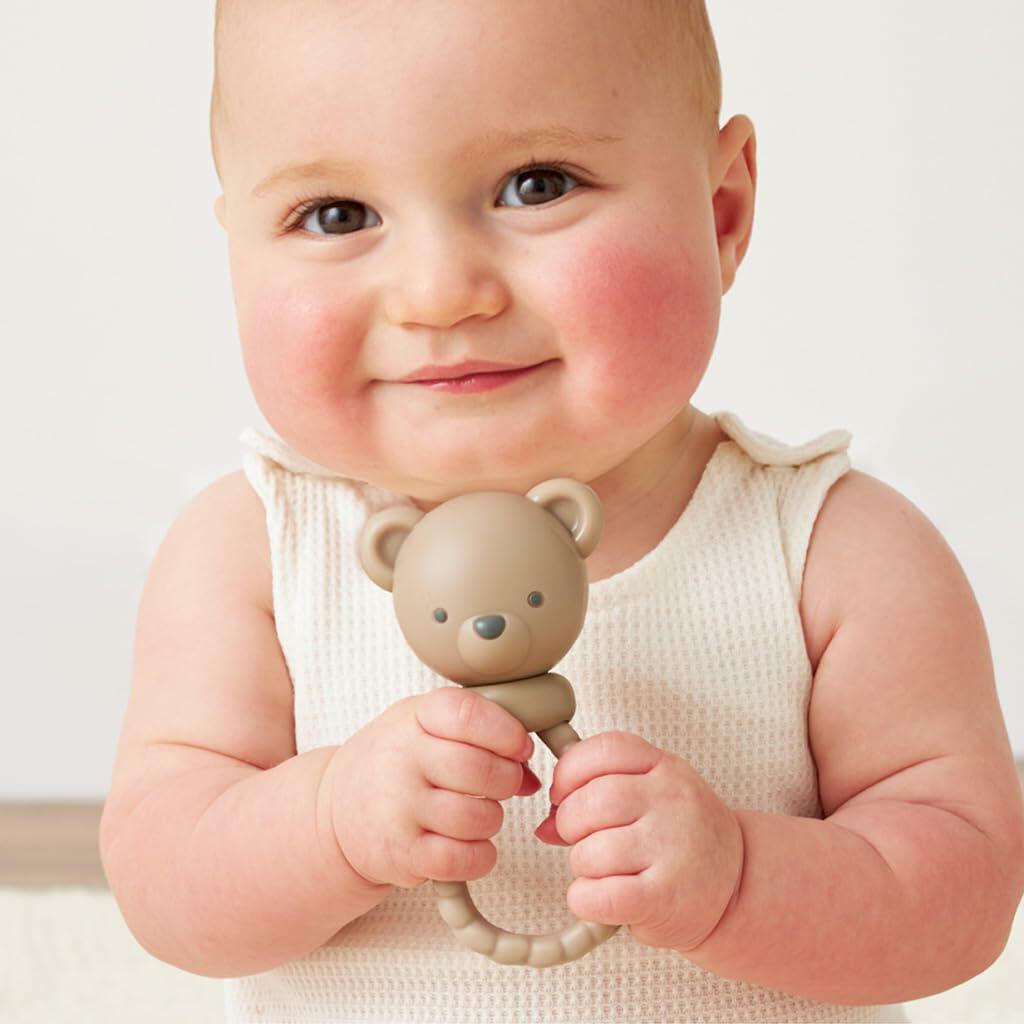 Juguete sonajero de silicona Itzy Ritzy, oso con mango de sonido suave, 3+ meses