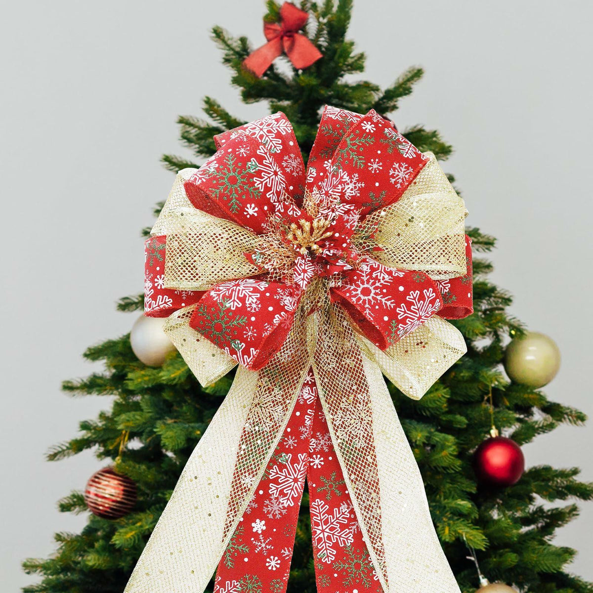 Lazo para punta de árbol de Navidad Filltown, 53x13 pulgadas, decoración navideña color gris plateado