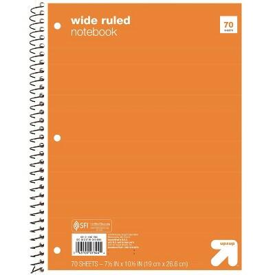 Cuaderno espiral Up&up™ de 1 materia, rayado ancho, naranja, 70 páginas, perforado, 3 agujeros