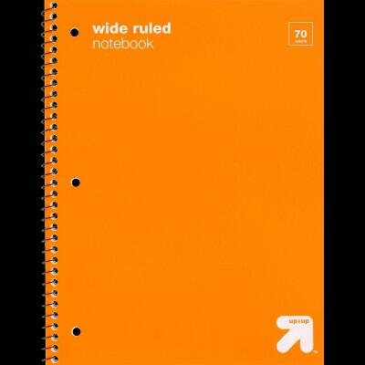 Cuaderno de espiral Up&up™ de 1 materia, rayado ancho, 70 páginas, naranja, con 3 perforaciones