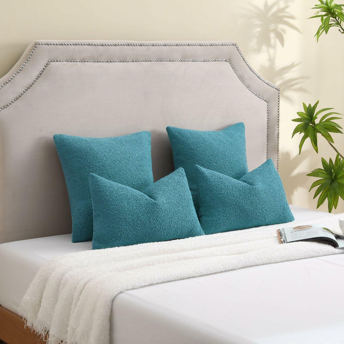 FUTEI Teal Blue Throw Pillow Covers 16x16 Inch Pack of 2 Cozy Boucle
