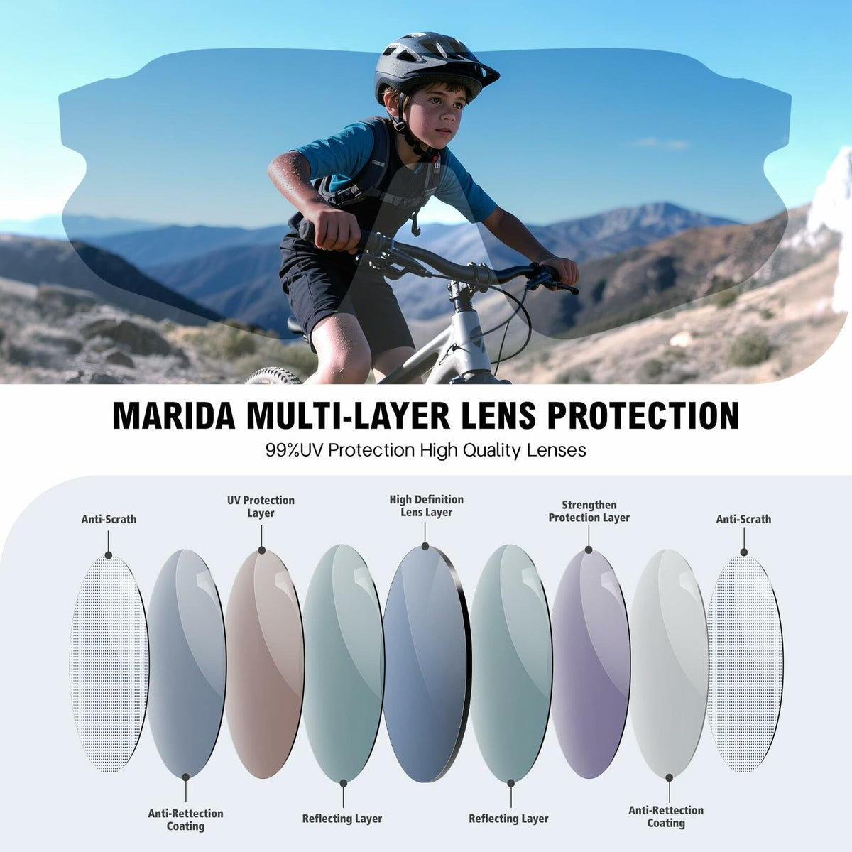 Gafas de sol deportivas para niños MARIDA UV400 para béisbol y ciclismo, blanco-azul