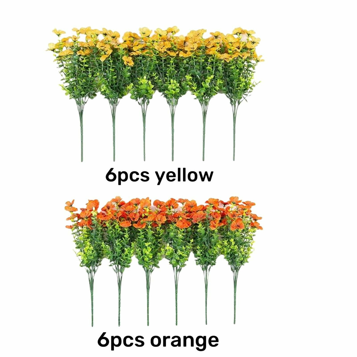 Florisso - Crisantemos artificiales de otoño para decoración exterior, color naranja y amarillo, 12 ramos