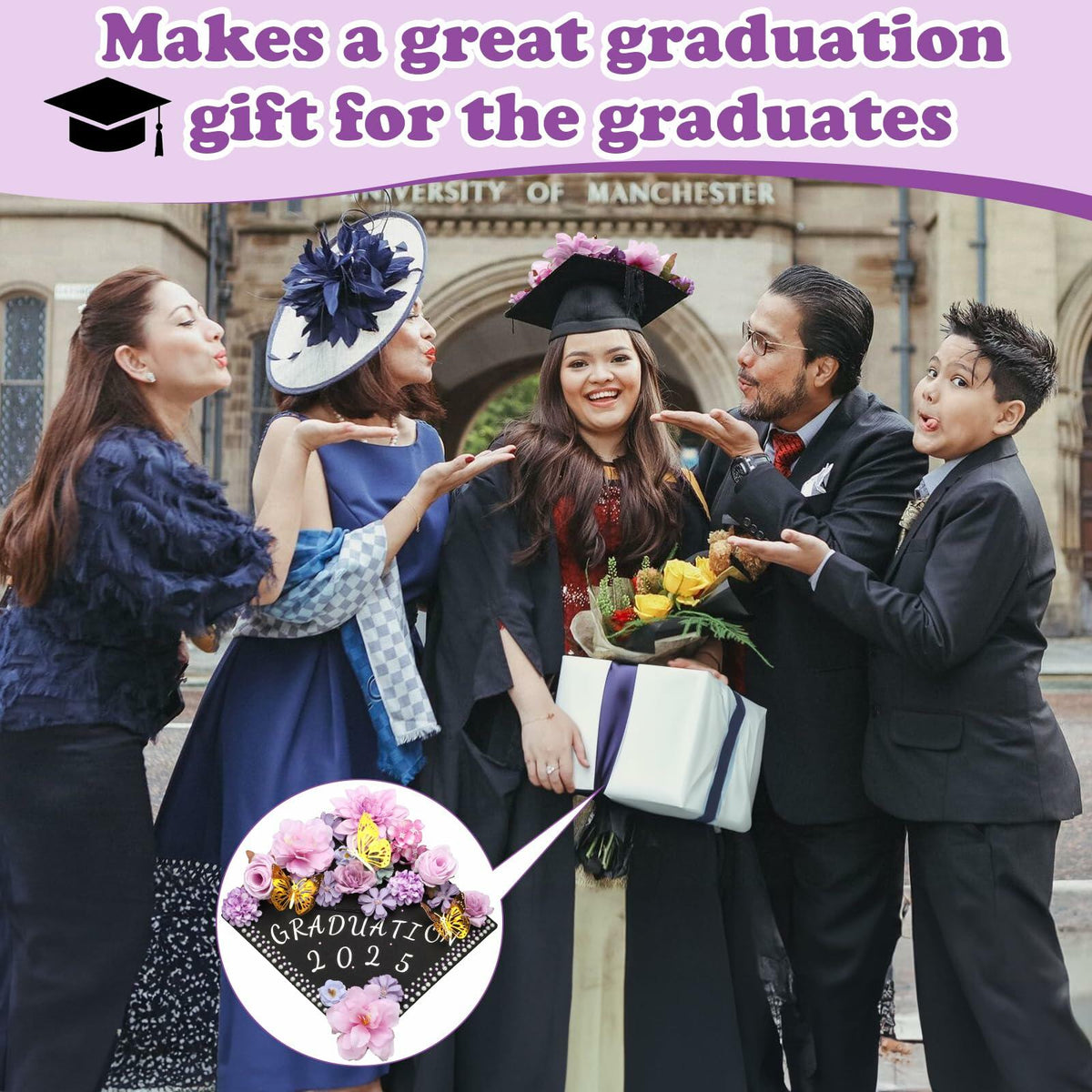 Mototo Graduation Cap Decorations Kit Purple Flowers Rhinestones Glitter DIY