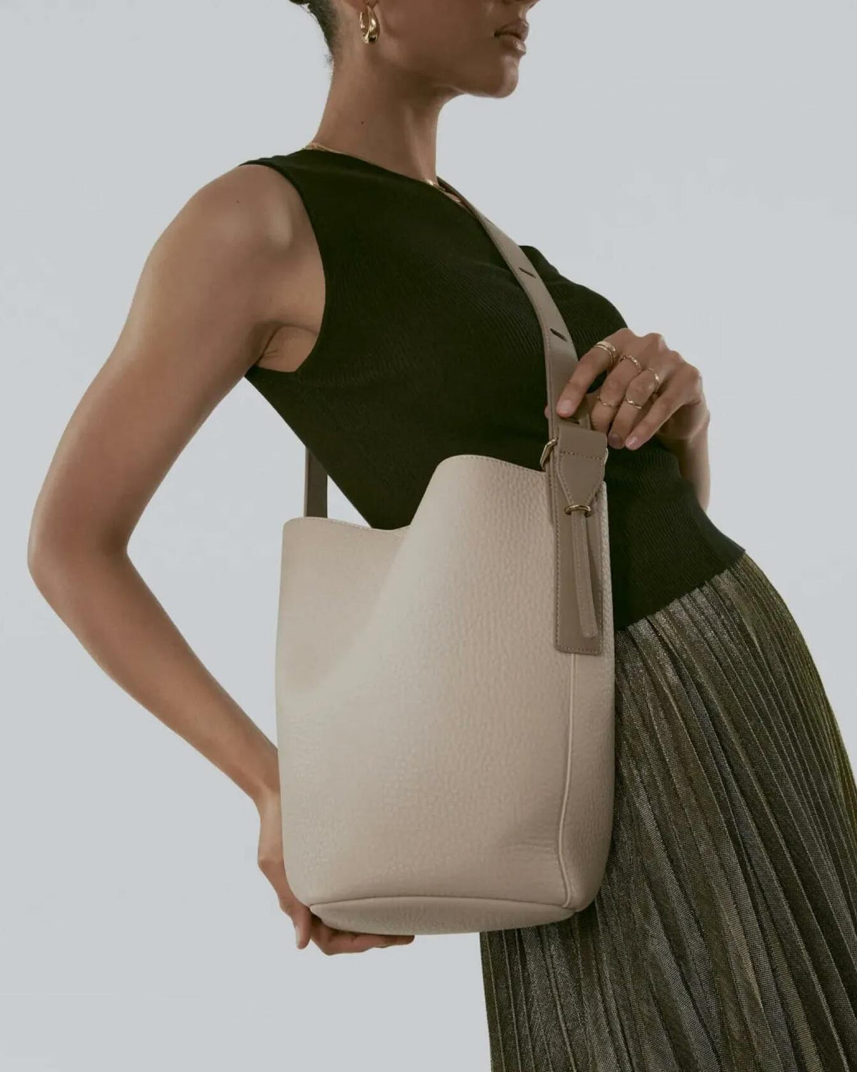 Bolso de mano elegante para mujer con asa superior y correa desmontable, color albaricoque