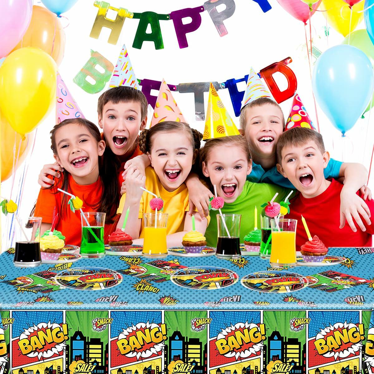 Vajilla de superhéroes azul para fiesta de cumpleaños, 41 piezas (platos, servilletas, mantel)