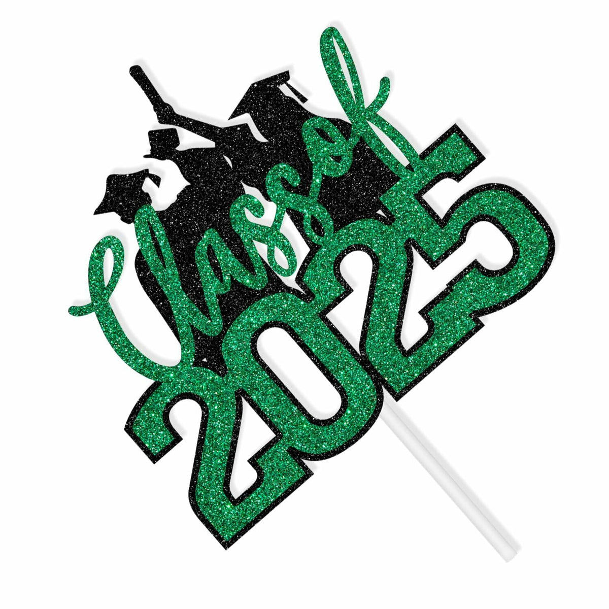 Topper para pastel de graduación Clase 2025 de RLXPT, decoración para fiesta, brillantina negra y verde