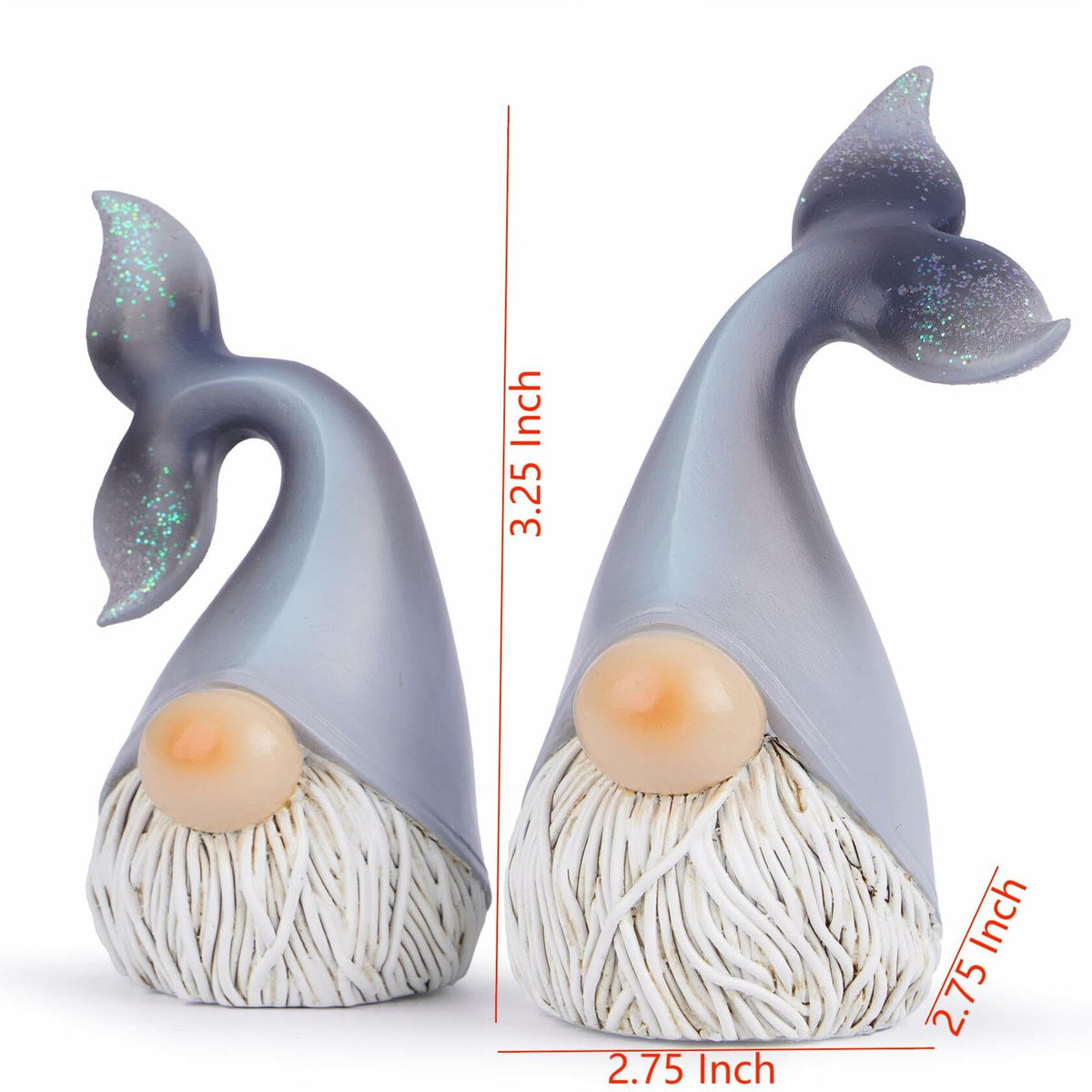 Juego de 2 figuras de resina de gnomos del océano de verano Hodao, sirena, gris, escandinavo