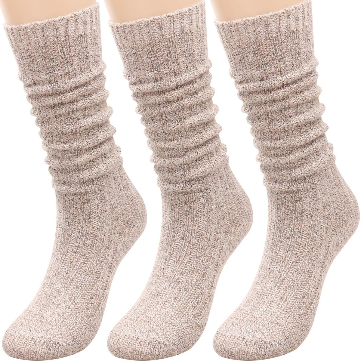 TINTAO Calcetines de lana de punto trenzado para mujer, hasta la rodilla, para invierno, 3 pares, talla 5-11 A06