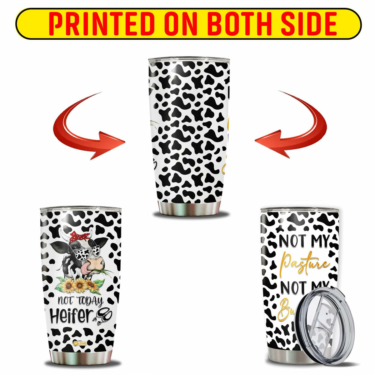 WAZONE Heifer Tumbler Cup Leopard Cow Stainless Steel 20oz Travel Mug