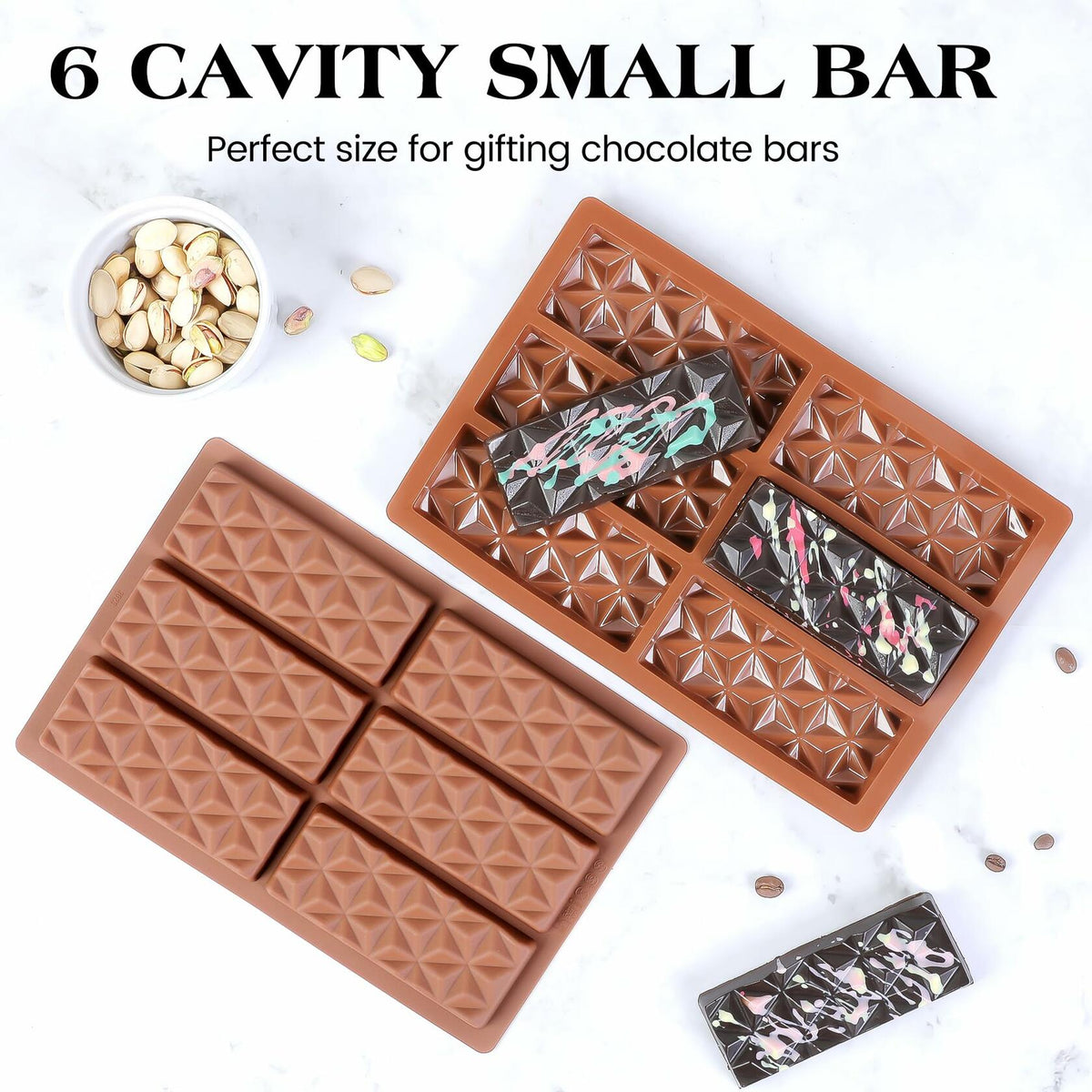 Molde de silicona para barra de chocolate KASHME, profundo, grande, 1 pulgada, color marrón, 1 unidad
