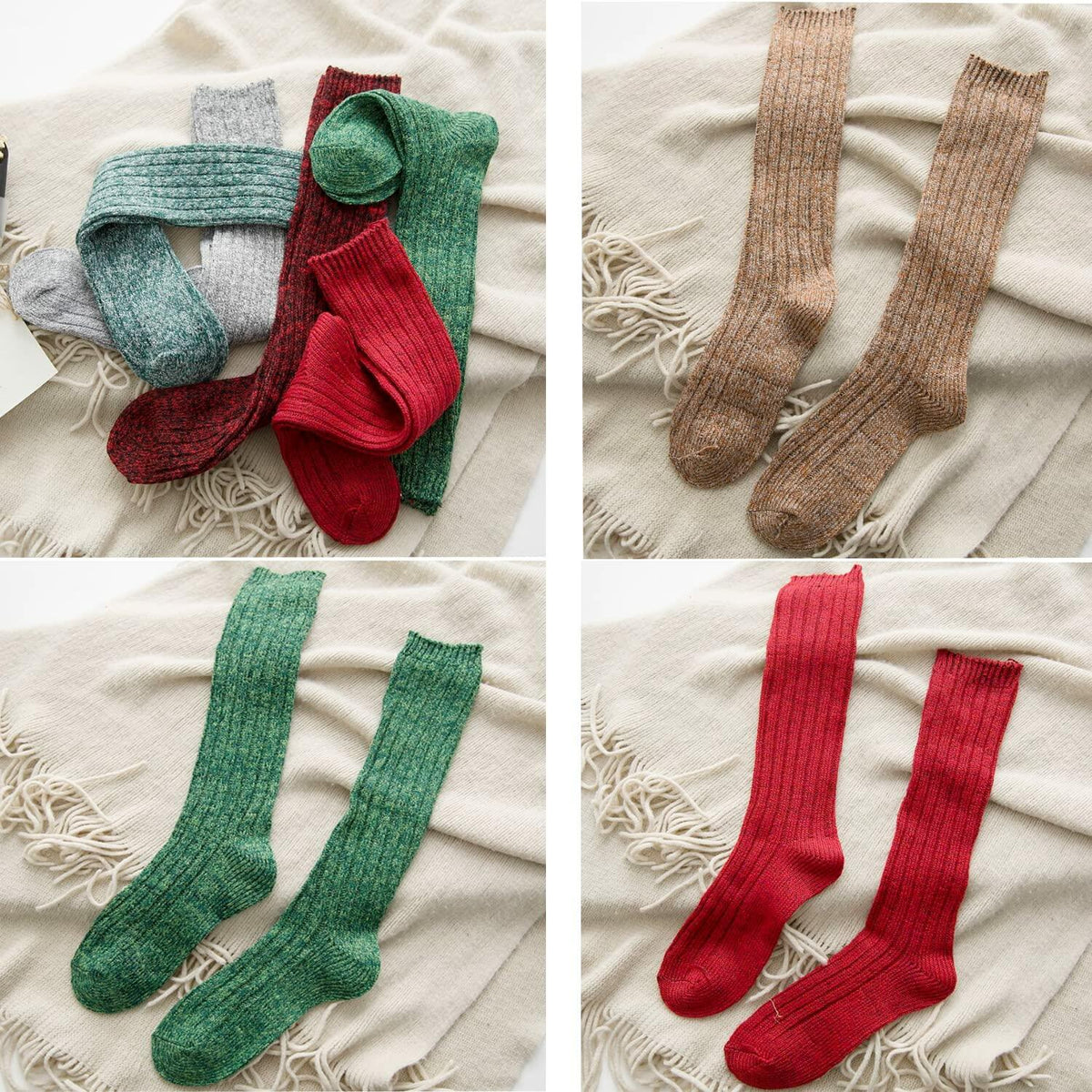 Calcetines altos de punto trenzado para mujer TINTAO, hasta la rodilla, 3 pares, talla 5-11 A10