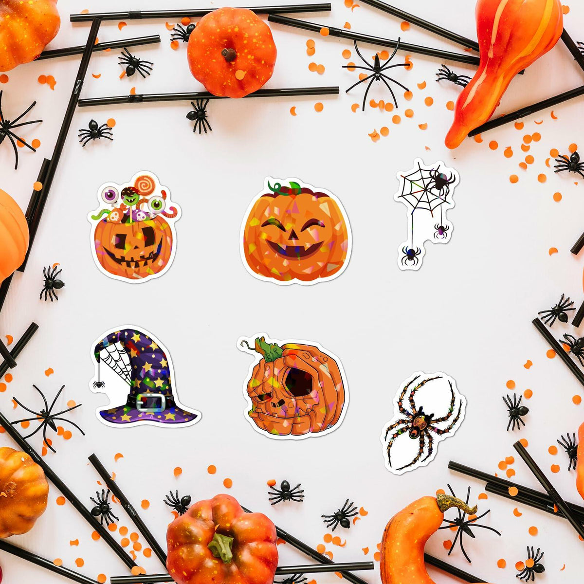Pegatinas de vinilo Waxkure 100PCS de Halloween con diseño de calabaza, fantasma, bruja y murciélago, impermeables