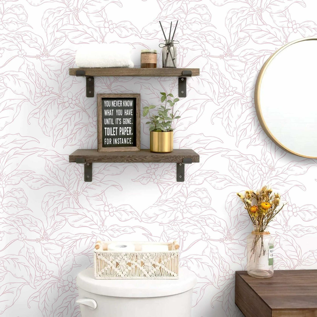 Papel tapiz adhesivo Heroad con estampado floral bohemio, rosa y blanco, 17.3x78.7 pulgadas, vinilo