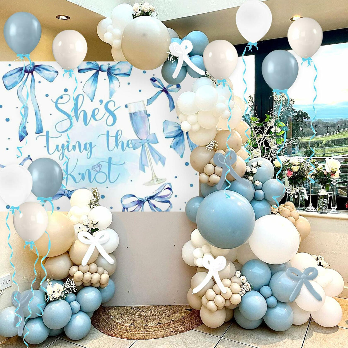 BACH AND BOUJEE She's Tying The Knot Backdrop Blue Bridal Shower Banner