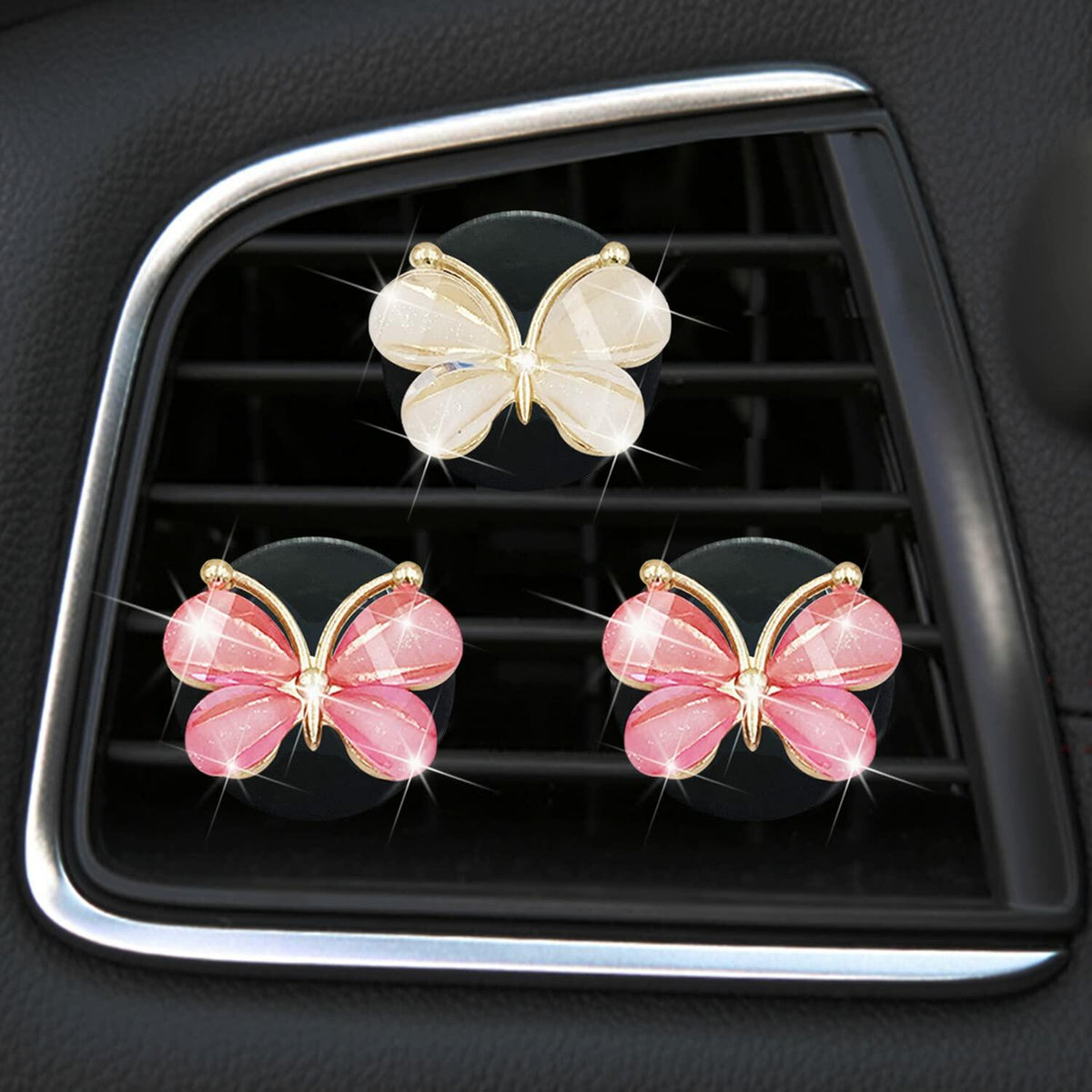Clips de mariposa para ventilación de coche, 3 piezas, ambientadores difusores en rosa y blanco
