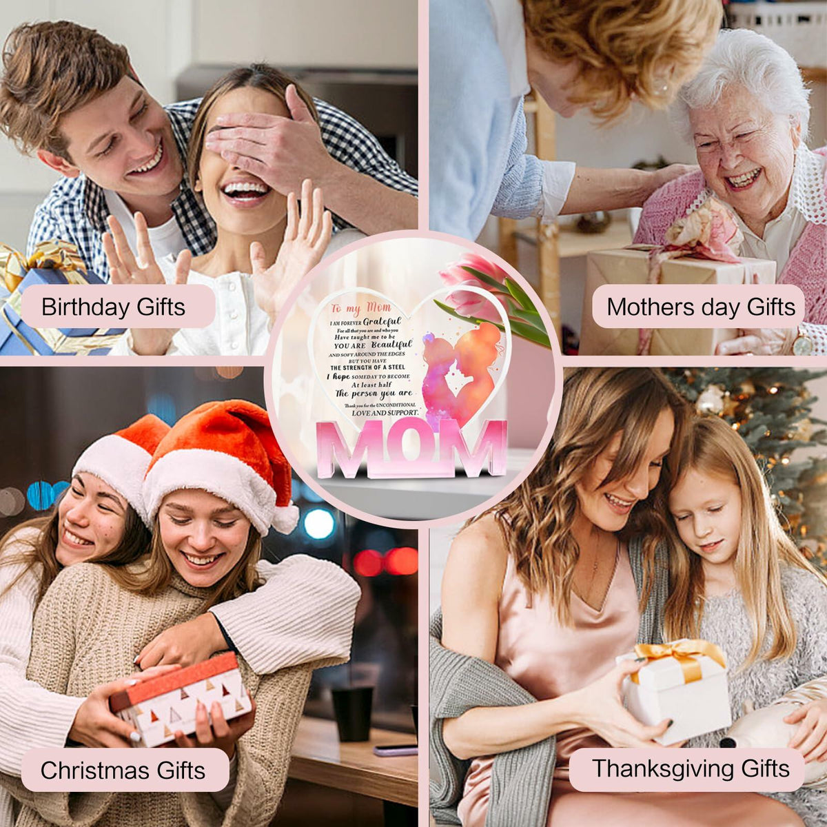 Placa de acrílico WUGUANSS "Best Mom Ever", regalo de Navidad o cumpleaños en color rosa