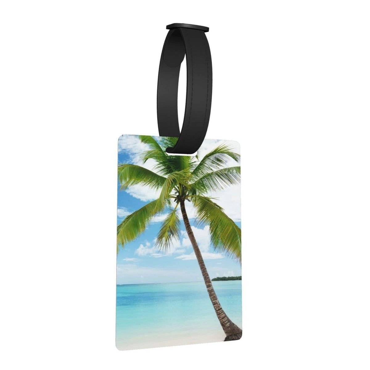 Etiqueta para equipaje con palmera, color azul océano, identificación para maleta de viaje, correa ajustable