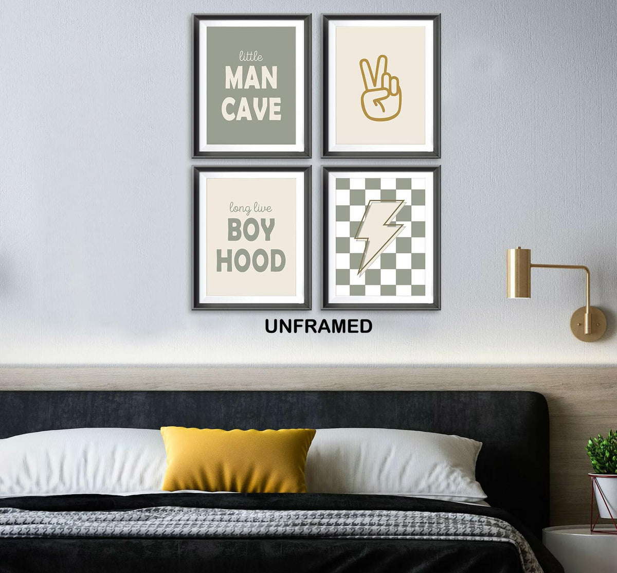 AEHIE Little Man Cave Retro Cuadros Rayo Signo de la paz 8x10 pulgadas 4 piezas Verde