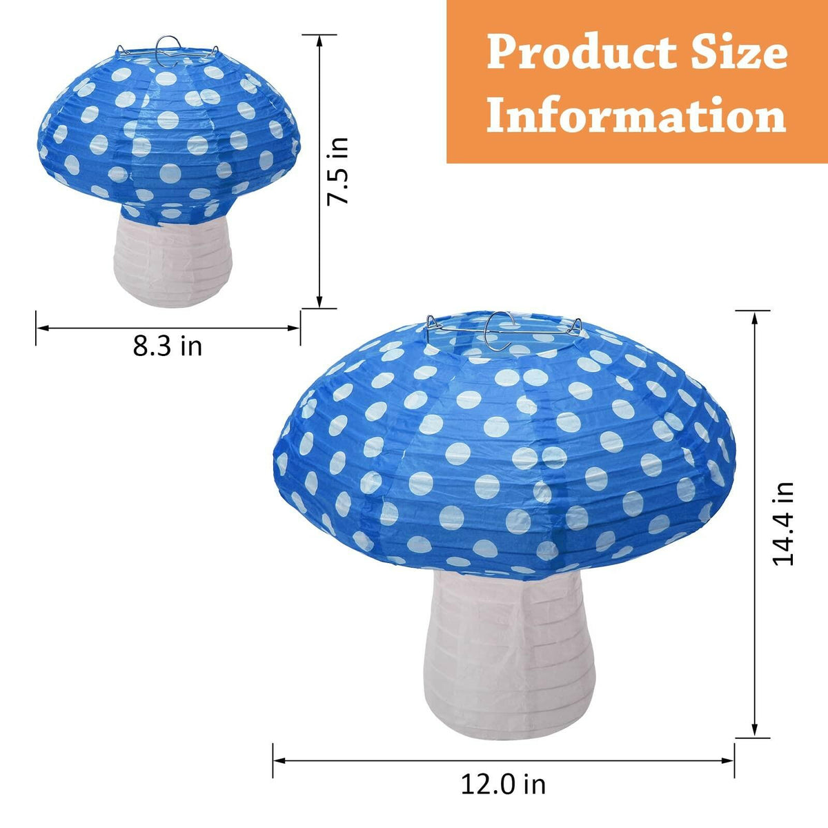 Lotus Mann Set de 3 farolillos de papel grandes en forma de seta color azul marino para decoración rústica de cumpleaños