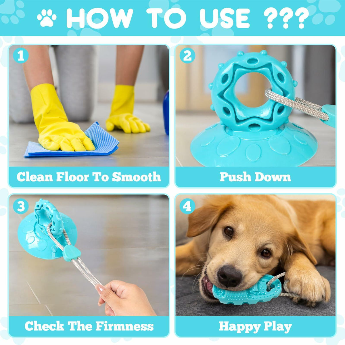 Juguete masticable para perros Jieffifa de TPR indestructible con ventosa azul