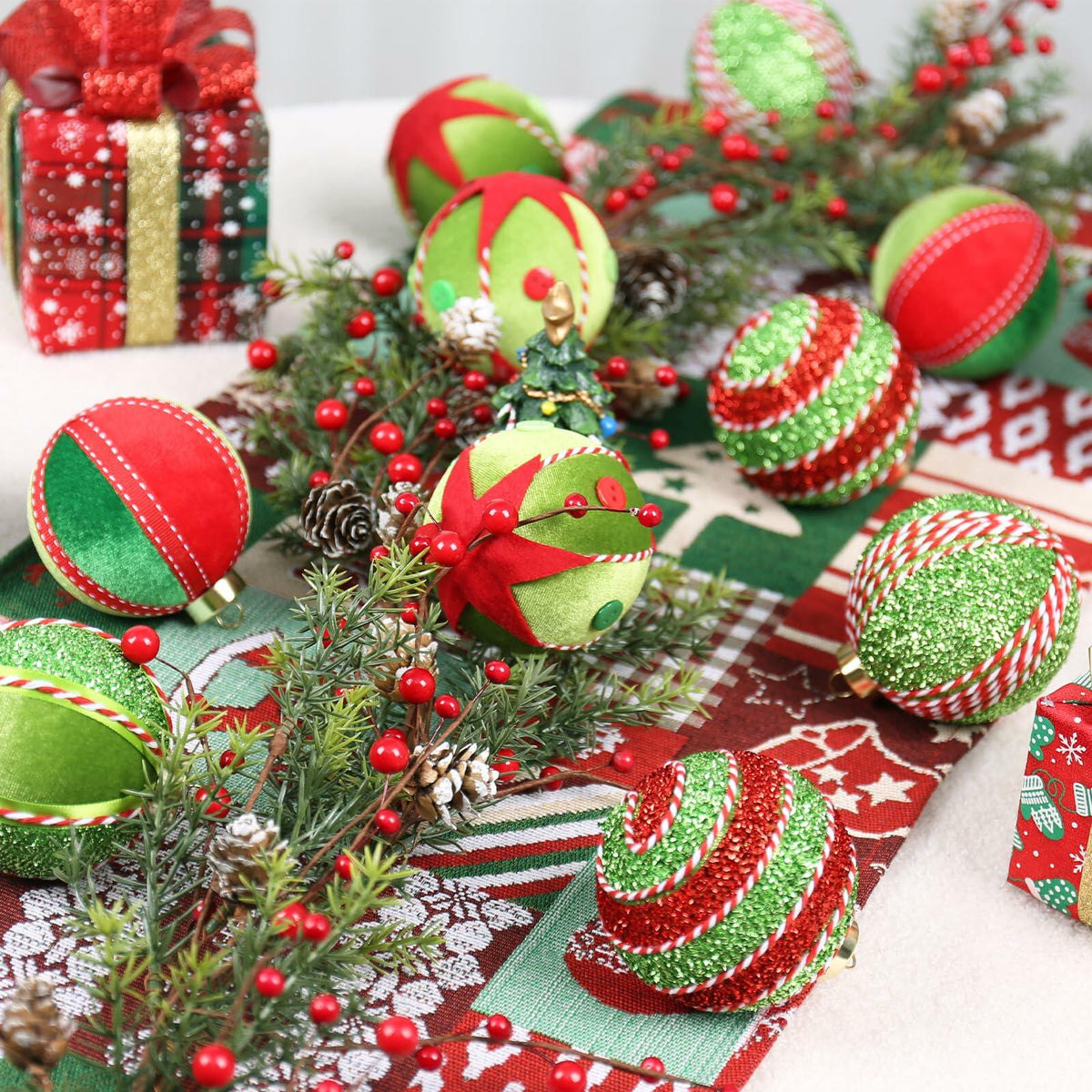 Adornos de bolas de Navidad SY Super Bang, 15 piezas, rojo y verde, 80 mm
