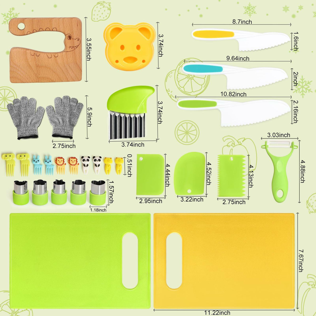 Juego de 28 cuchillos de cocina para niños Suhctuptx, seguros, color cocodrilo