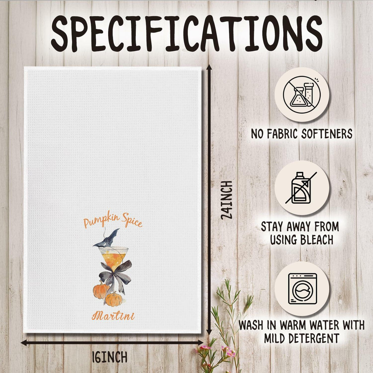 Paños de cocina de poliéster para Halloween con diseño de martini de calabaza de SereneHanctuary, 16x24 pulgadas