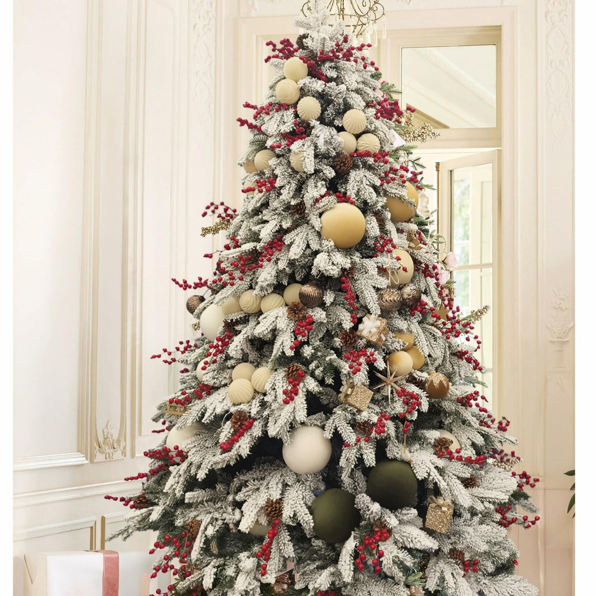 Obgora 15 piezas de adornos navideños de bolas de terciopelo flocado color beige de 3.15"