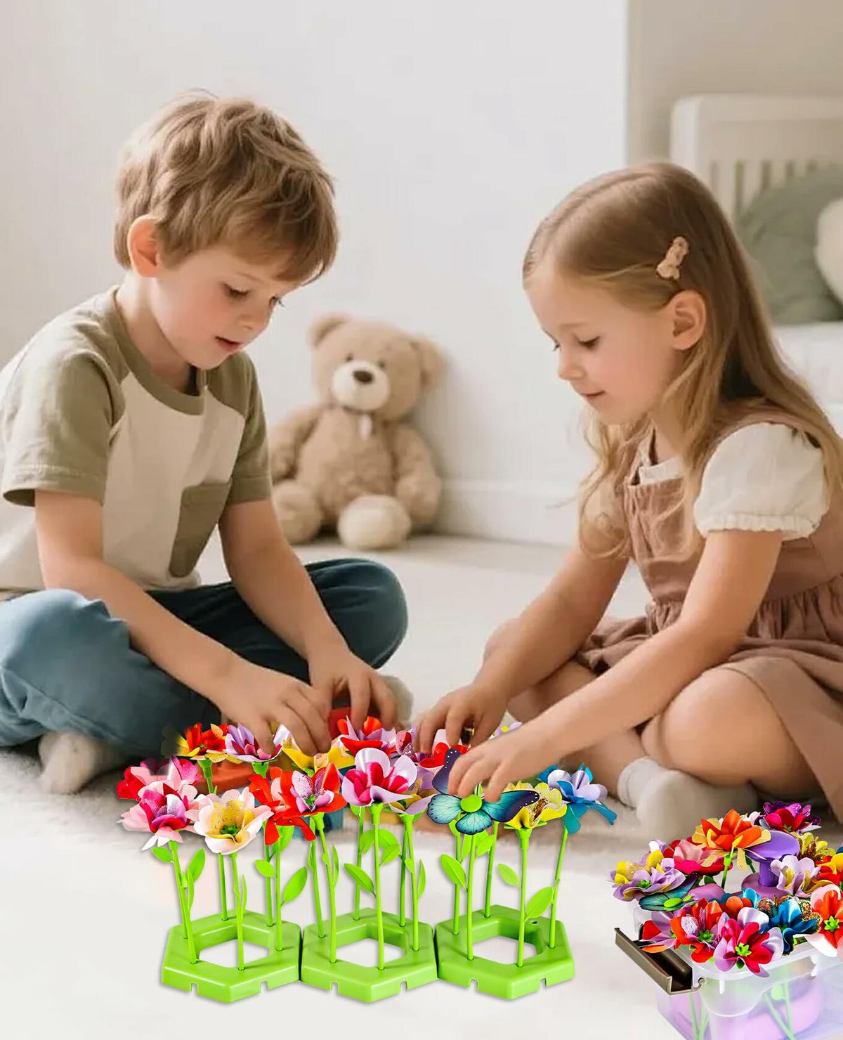 Kit de manualidades de ramos de flores de tela Maylatte para niñas de 4 a 8 años con caja