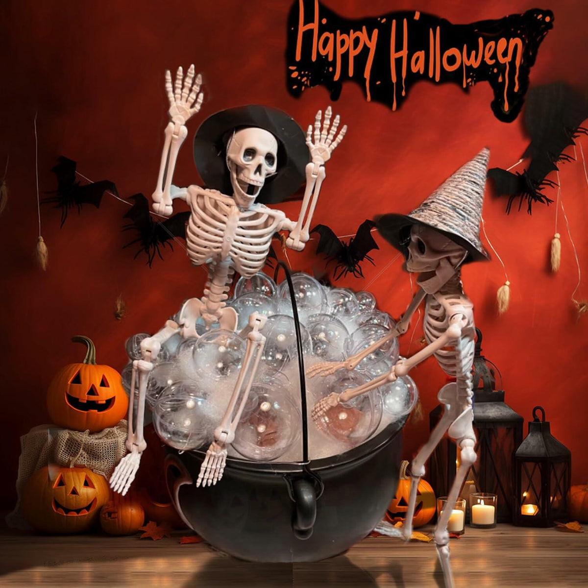GONOSEED 5 piezas esqueletos de Halloween articulados de 16 pulgadas, decoración colgante de plástico