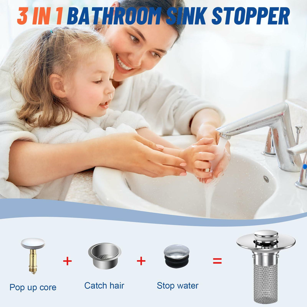 Colador de desagüe para lavabo de baño Vakabiu, atrapapelos de acero inoxidable, 2 piezas