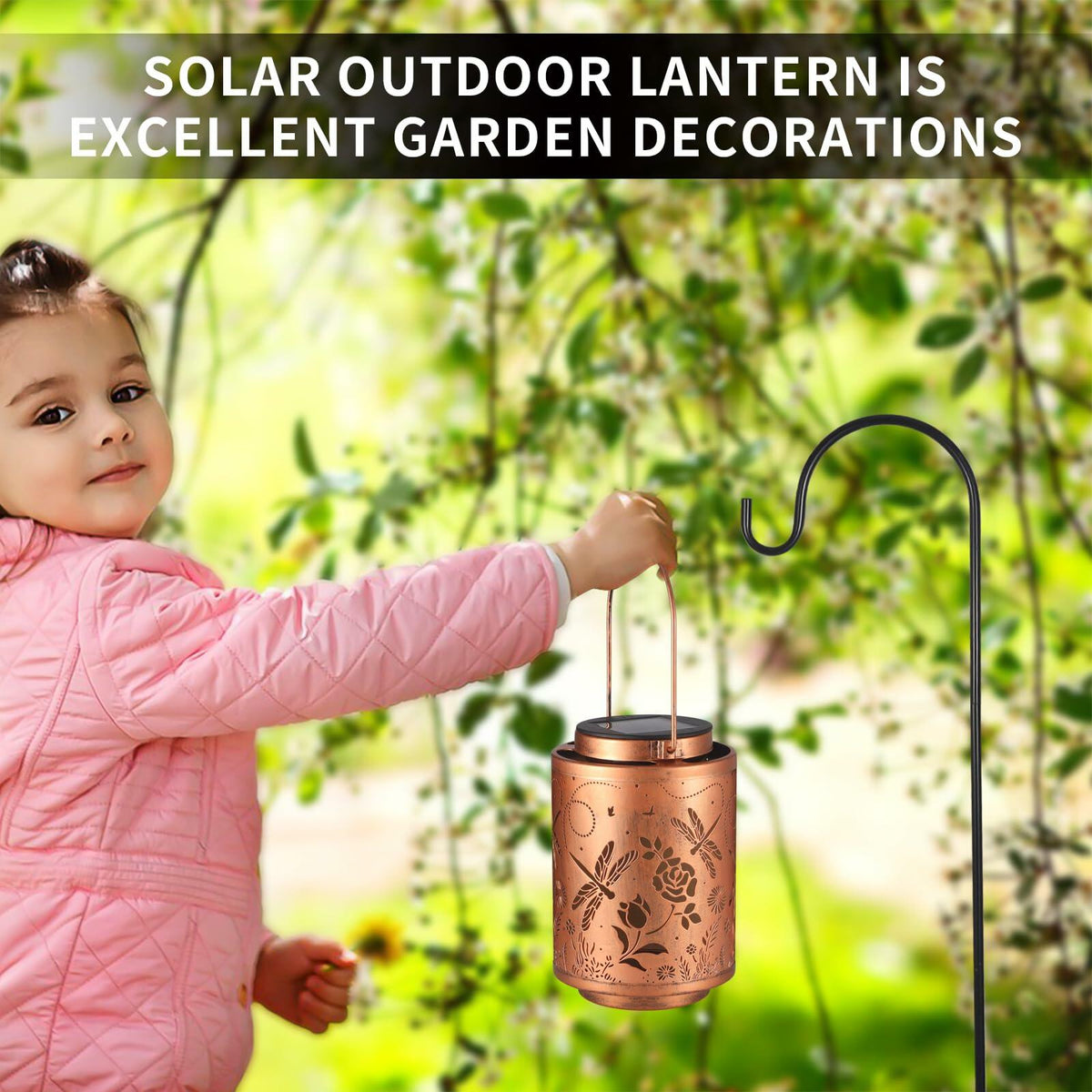 Tepaken - 2 farolillos solares para exteriores, resistentes al agua, de metal, con diseño de seta LED para colgar