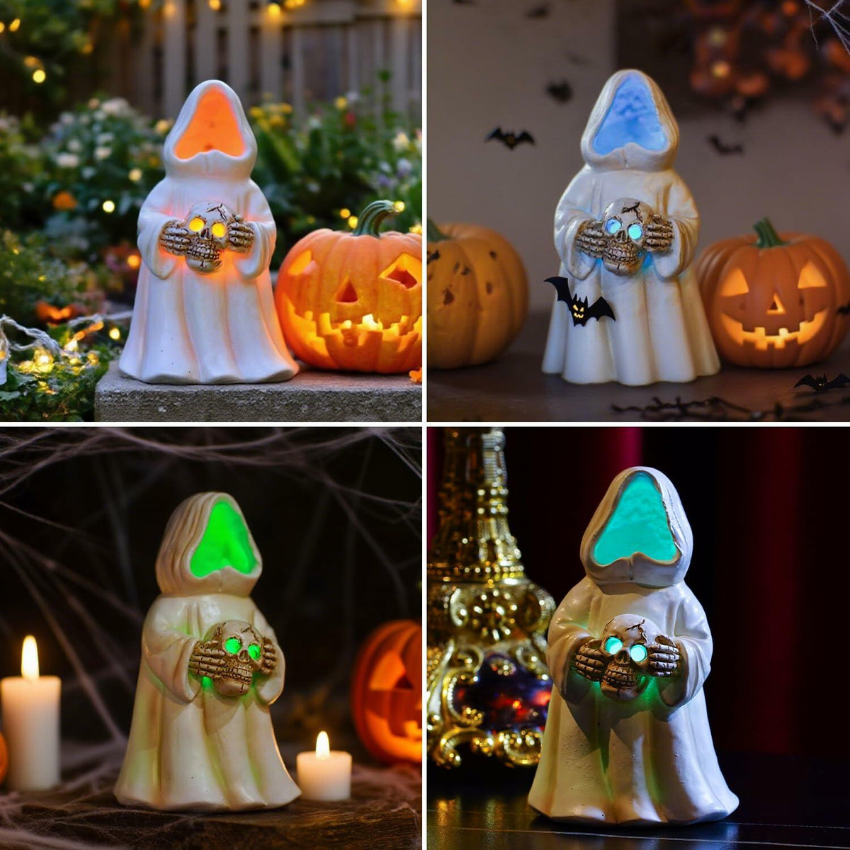 Figura de fantasma LED con luz Goodeco, decoración de resina espeluznante, color blanco roto