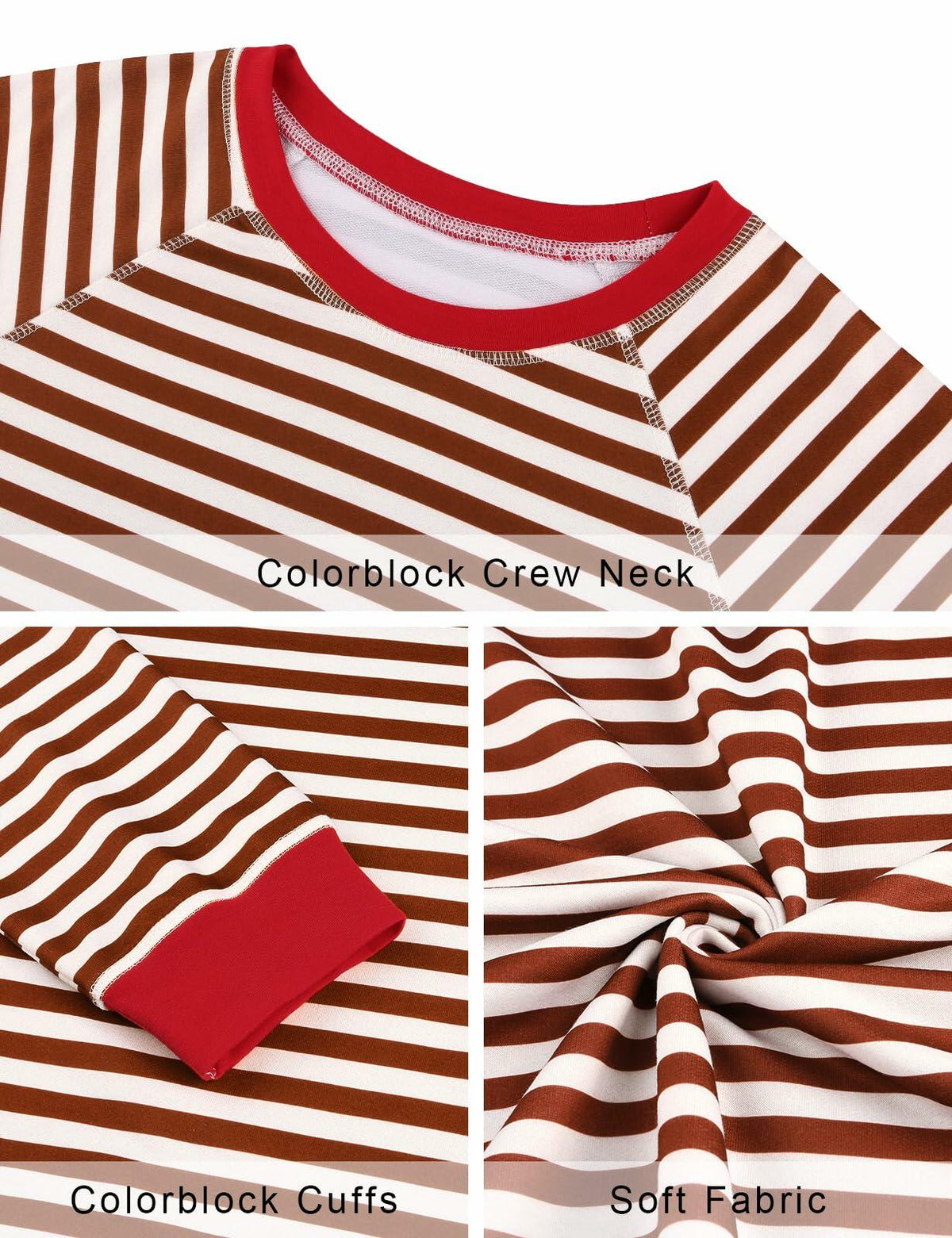 Sudadera de rayas Misyula Style de talla grande con bloques de color rojo y marrón, talla XL