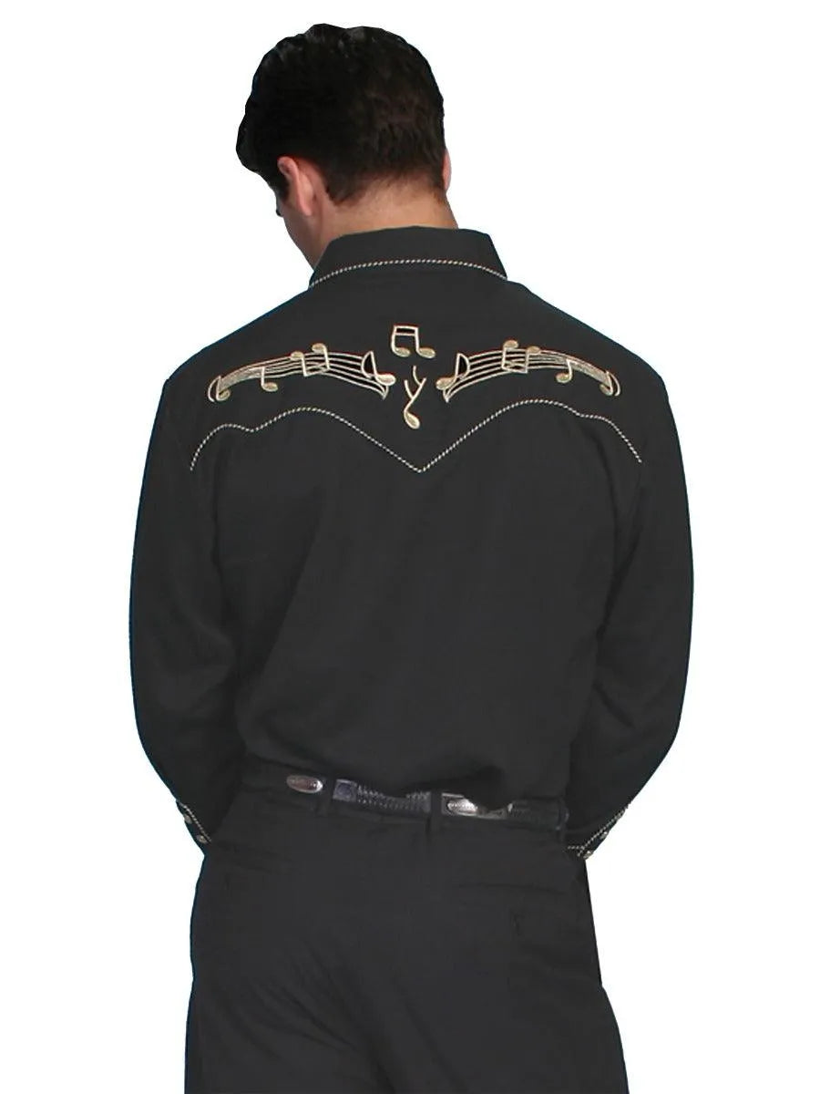 Scully Gold Music Note Embroidery - Mens Western Shirt
