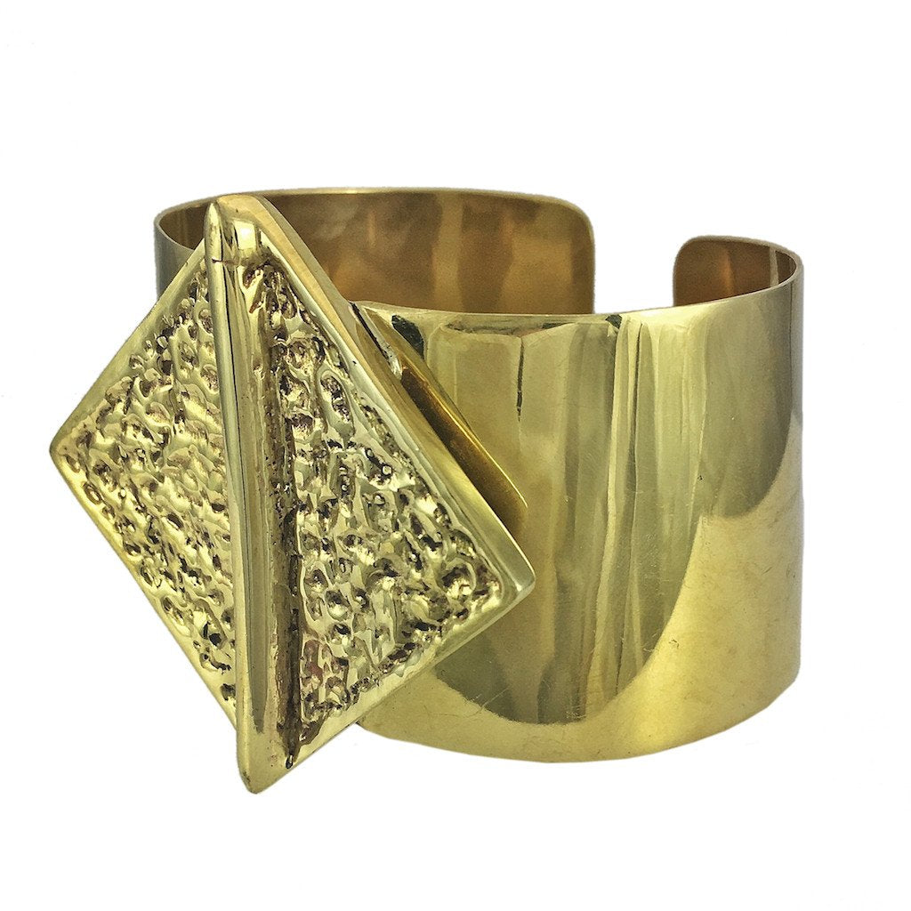 Recycled Brass Bombshell Hammered Cuff Bracelet Handcast In Cambodia
