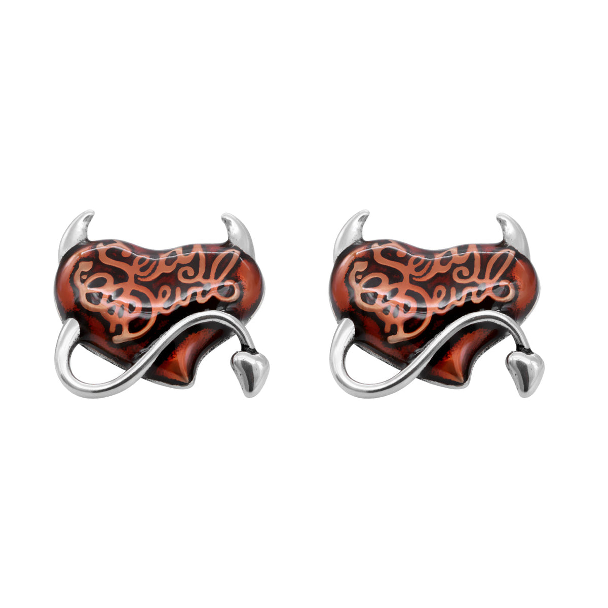 Red Devil Heart Stud Earrings For Women Gothic Valentine