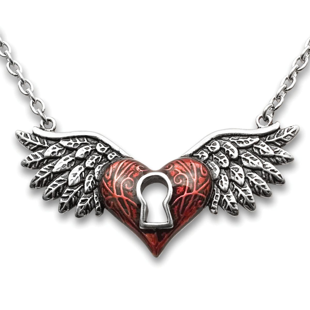 Red Winged Heart Pendant Necklace For Women Gothic Vintage