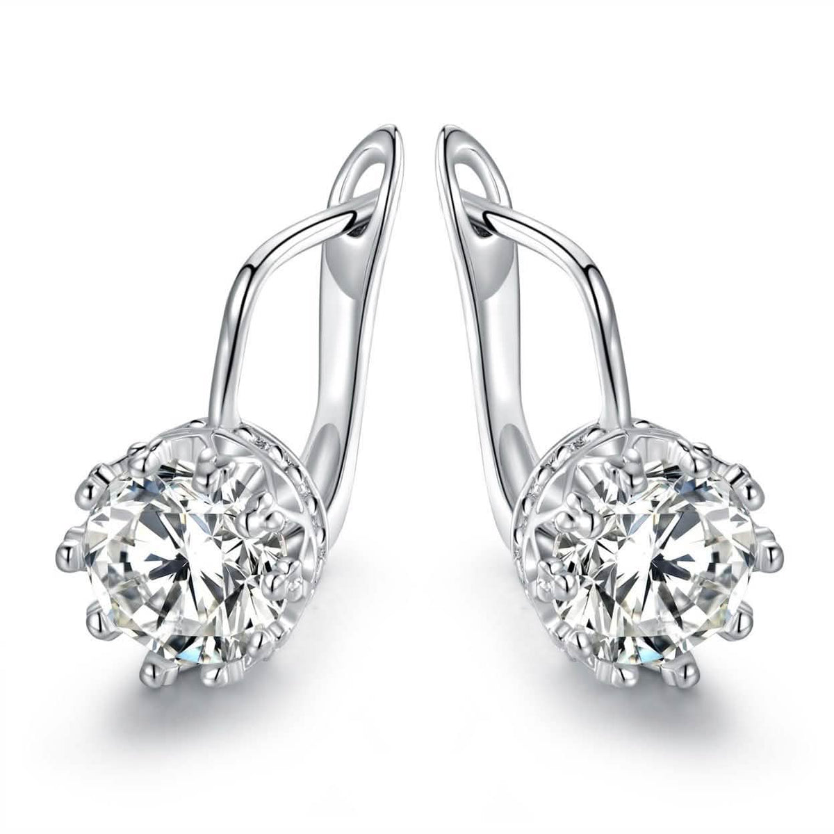 Rhodium Swarovski Elements Huggie-Hoop Earring