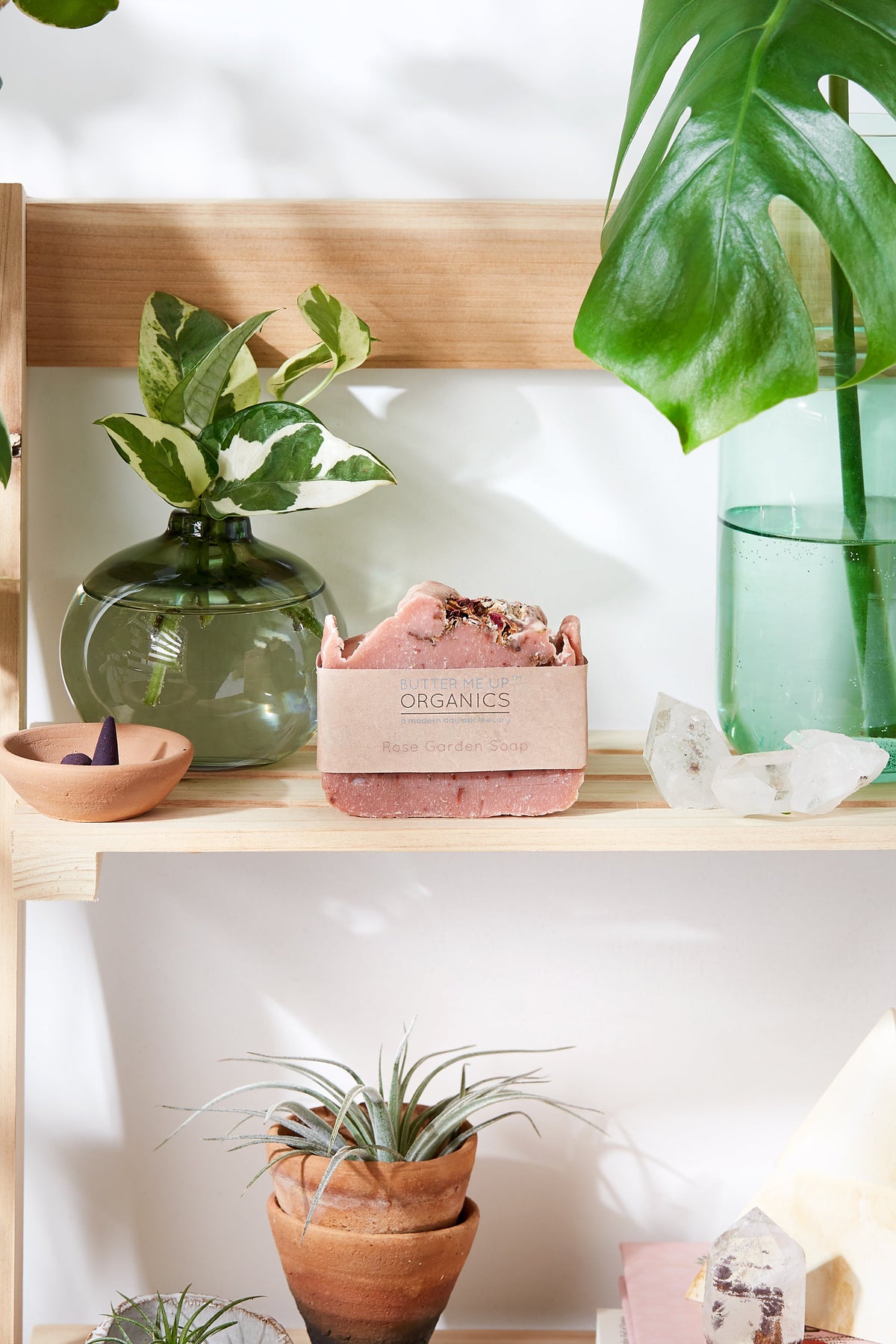 Rose Garden Organic Soap Bar With Pink Clay Rose Petals