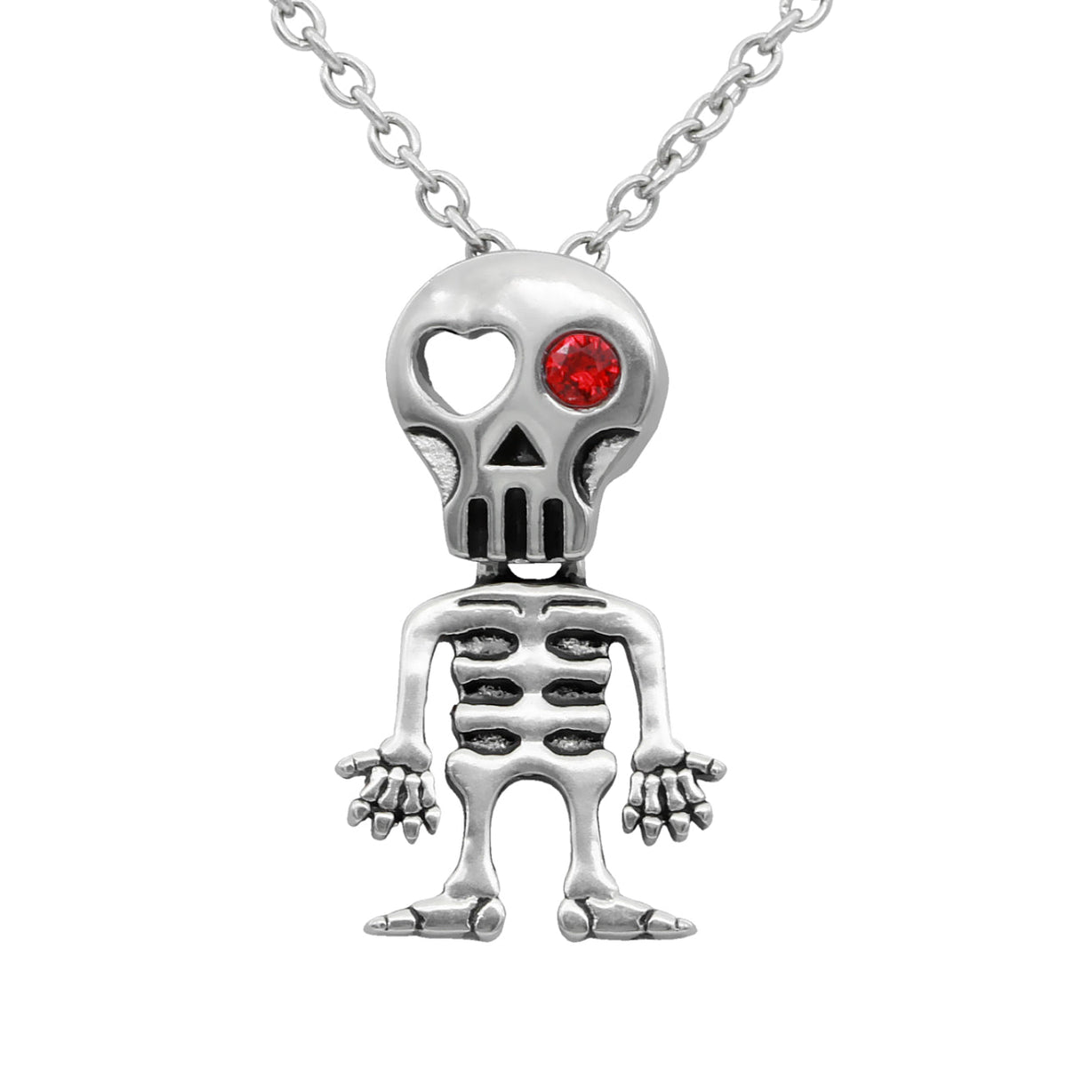 Skeleton Skull Pendant Necklace Red Eye Gothic Jewelry