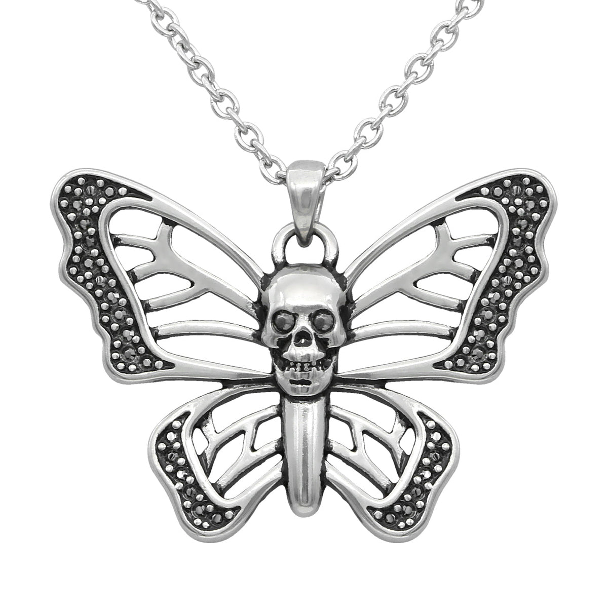 Skull Butterfly Necklace Silver Gothic Pendant Chain