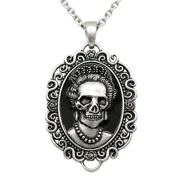 Skull Cameo Necklace Gothic Vintage Silver Pendant Chain