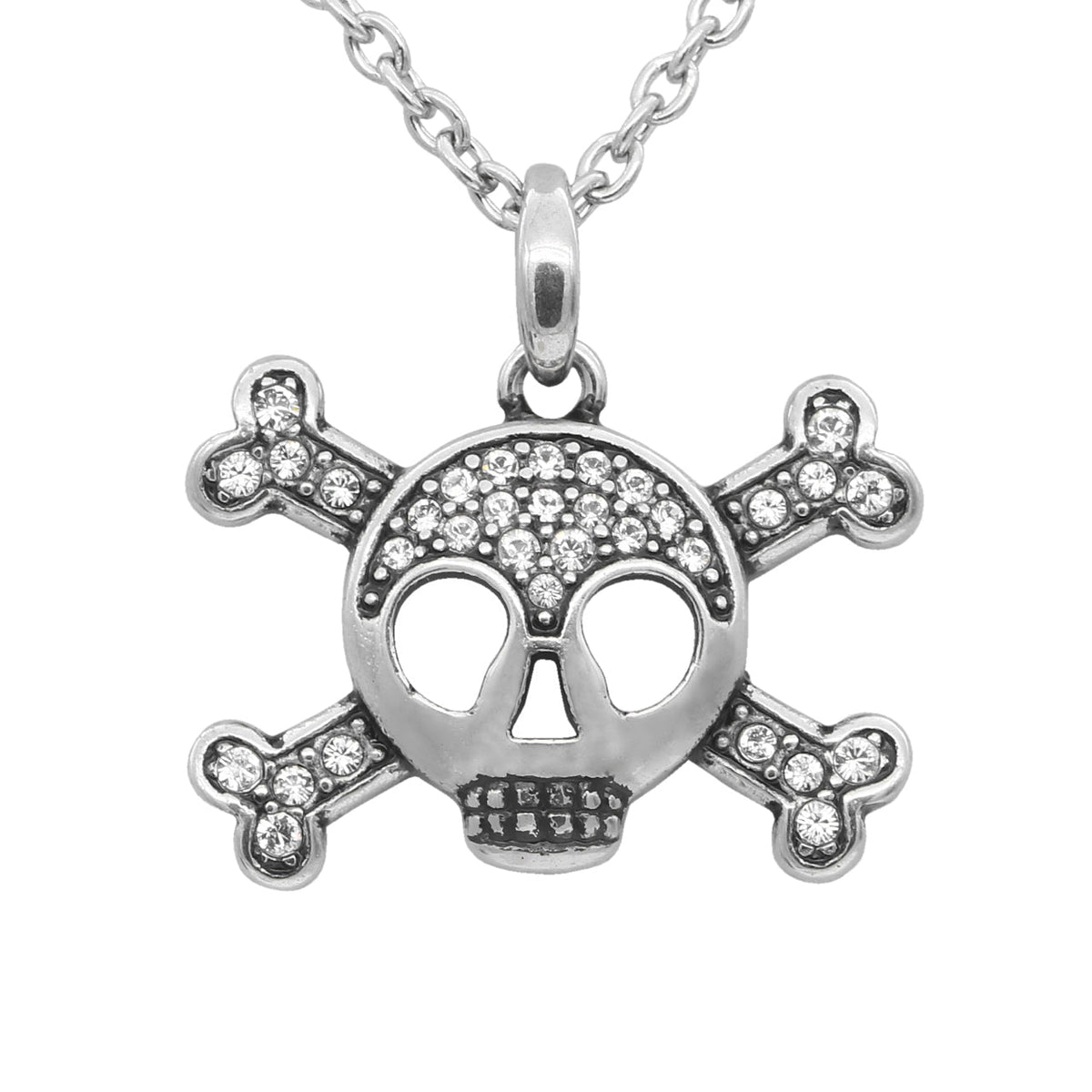 Skull Crossbones Necklace Crystal Pendant Gothic Punk