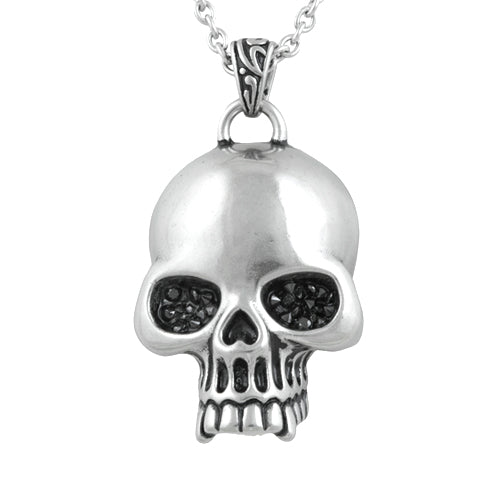 Skull Glimmer Pendant Necklace Silver Black Crystal
