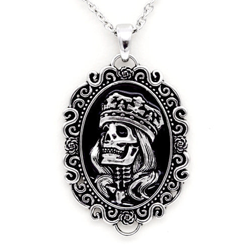 Skull King Cameo Gothic Pendant Necklace Vintage Silver