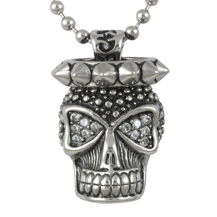 Skull Spike Necklace With White CZ Gothic Pendant Unisex