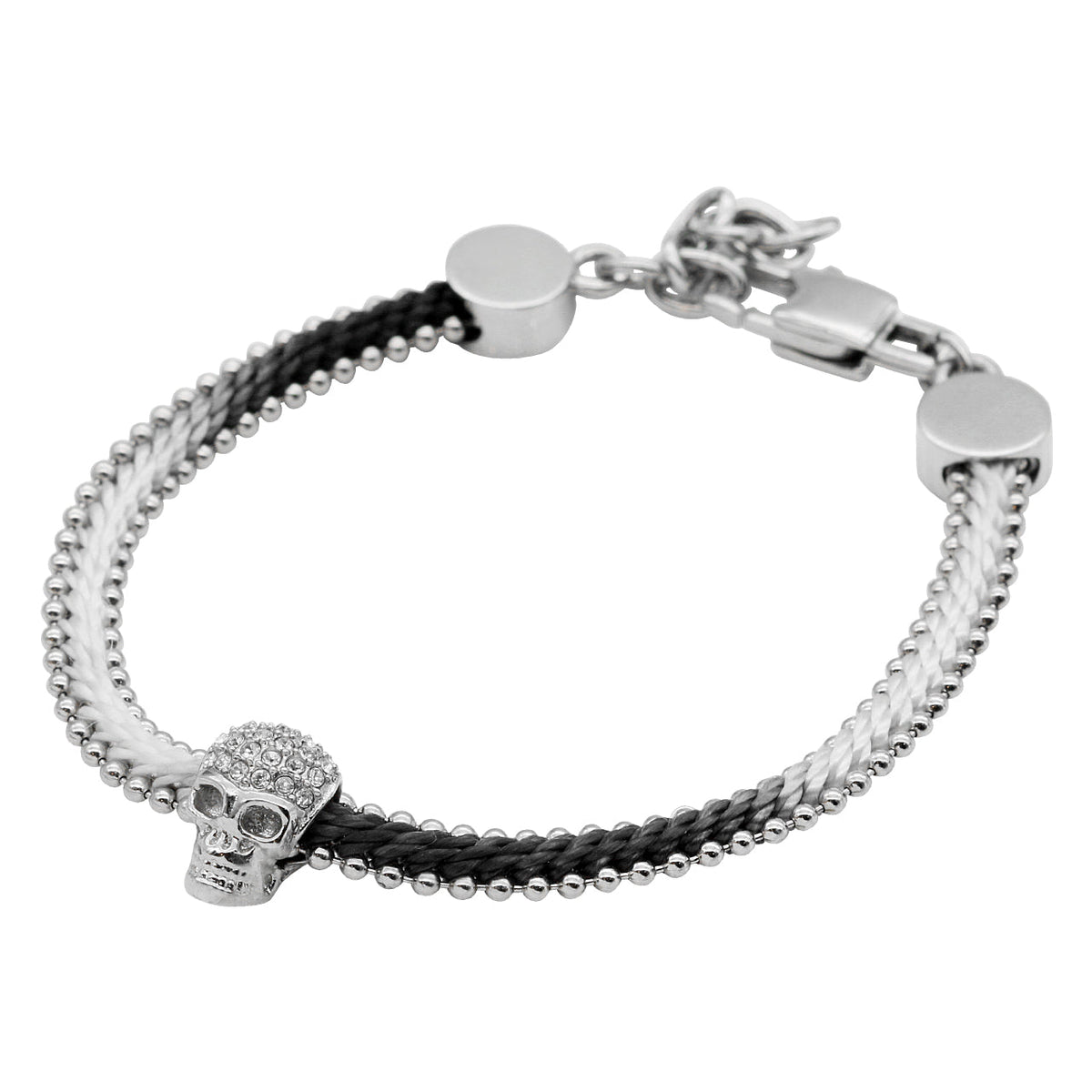 Steel Skull Cotton Cord Bracelet Adjustable Black Gothic