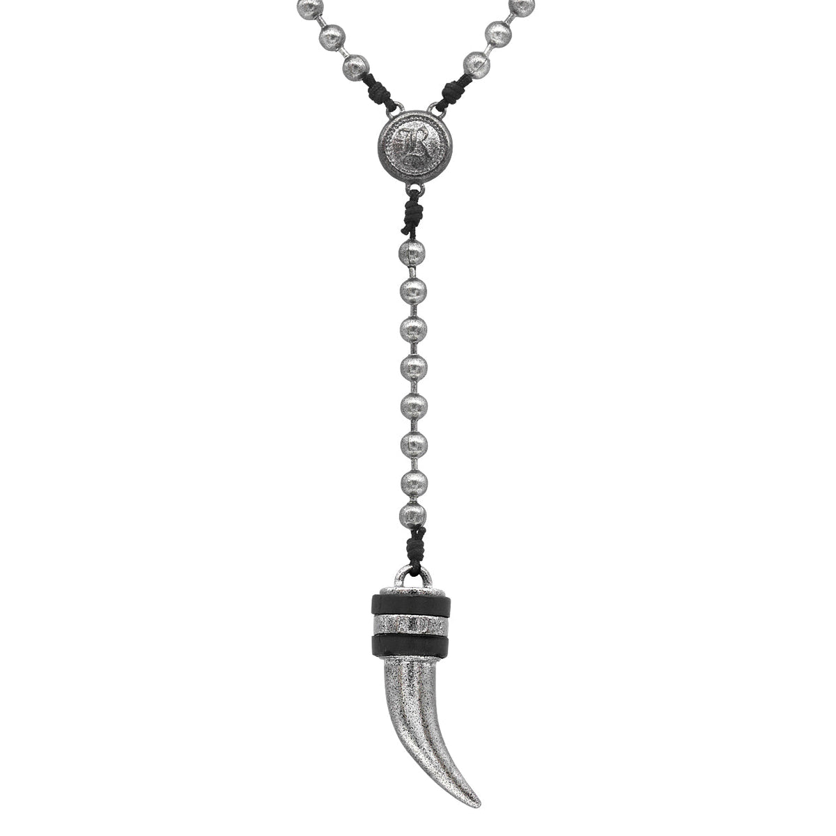 Steel Wolf Tooth Beaded Necklace Tribal Mens Gothic